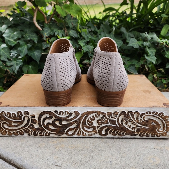 Lucky Brand Felixah Blush Pink Fashion Perforated Cutout  Stylish Lucky Brand Perforated Suede Booties